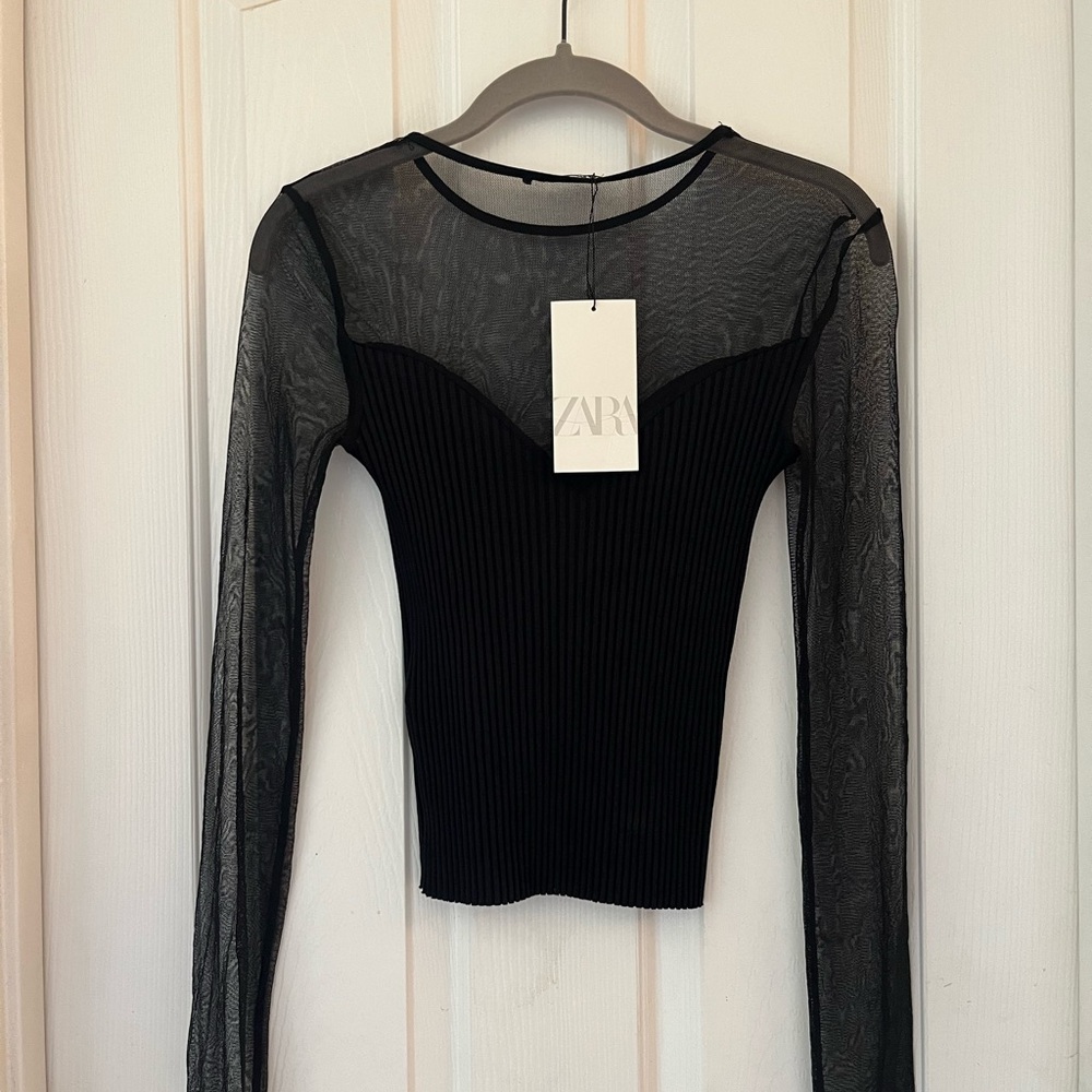 SOLD!!!Zara Black Sheer Fitted Long sleeve M